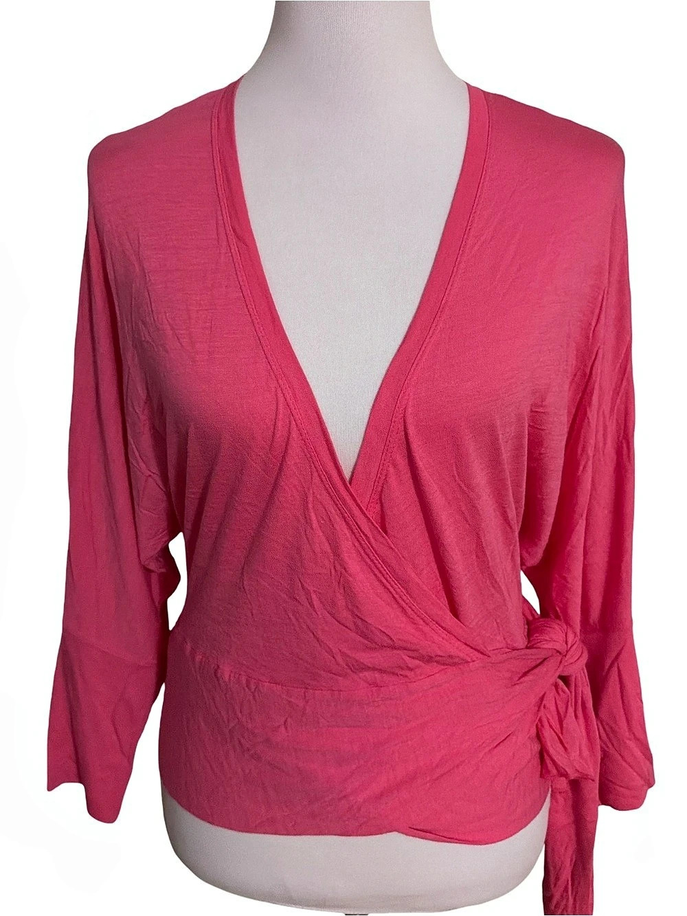 BCBGeneration Full Wrap Long Sleeve Top in Pink Size Medium NWT